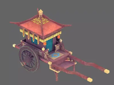 Game Chinese ancient - red carriage 3D model