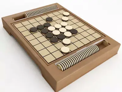 Reversi wooden board game with pieces 3D model
