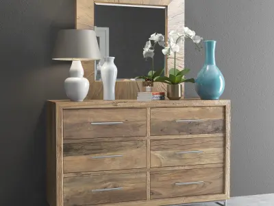 L usine Dresser with Mirror and Decorative Set Low-poly 3D model