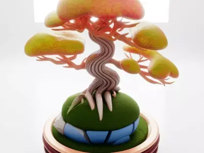 Fantasy Bonsai Tree Surreal Pot Swirling Plant 3D Low-poly 3D model