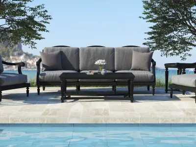 Classic Wood Sofa Set Low-poly 3D model