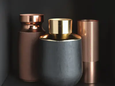 Decor Set different vases on shelf 3D model