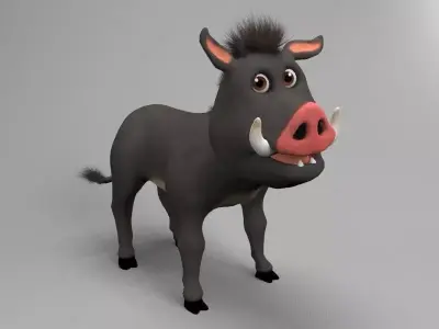 Wild cartoon hog Low-poly 3D model