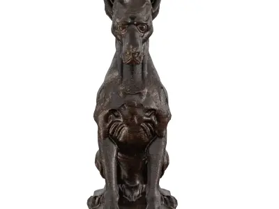 Wooden Dog Statue - Abstract Guard Dog Sculpture  3D model