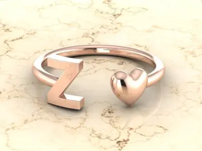 Alphabet Jewelry with Heart Ring Z 3D print model