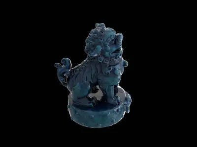 Blue Ceramic Imperial Guardian Lion Statue 3D model