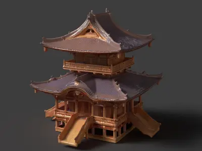 Chinese ancient temple  Low-poly 3D model