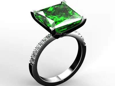 3D model Solitaire Fancy-SL Ring with Princess Cut Gemstone 3D print model