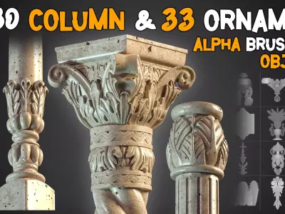 30 Columns  33 Ornaments Alpha Brush and Video Tutorials  Vol 5 Low-poly 3D model