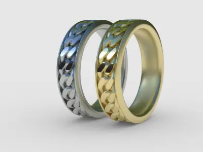 Ring with cuban chain design element Free 3D print model