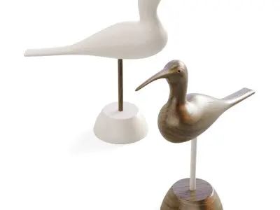 Hand Carved Wooden Sandpiper 3D model