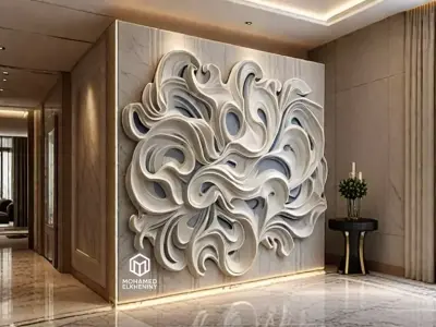 modern panel wall decor set wall relief mural CNC 92 3D model