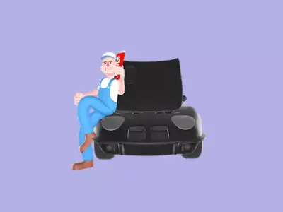 Stylized 3D Angry Mechanic on Car Hood - Cartoon 3D model