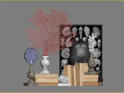 Coral Set 2 vases and plants 3D model