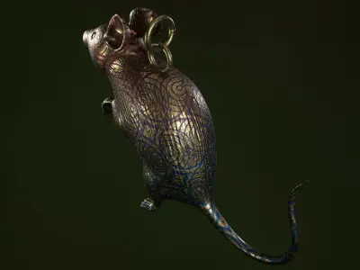 Mouse gold and silver rat on chain Low-poly 3D model