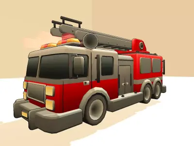 Toon Fire Brigade Vehicle  Stylized Low-poly 3D model