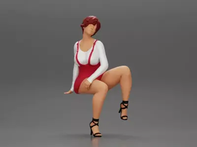 sexy girl in overalls sitting on the chair 3D print model