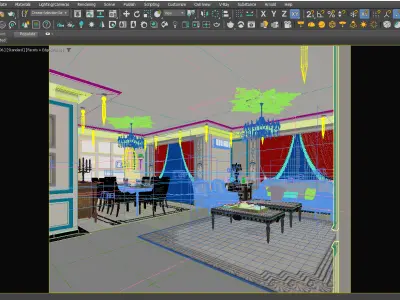 Luxurious Neoclassical Interior Scene Living Dining Hallway 3D model