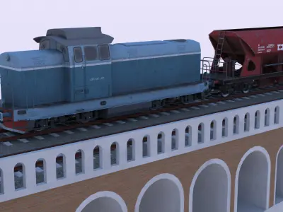 Viaduct with cargo train II 3D model