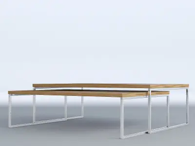 Double Coffee Table Wood 3D model