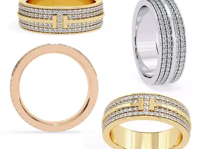 Luxury Double-Row Diamond Band Ring STL 3DM 3D print model