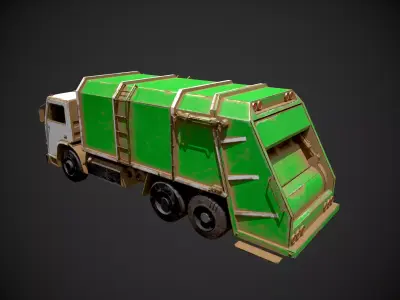 Low Poly Dusty Garbage Truck - Textured  Low-poly 3D model