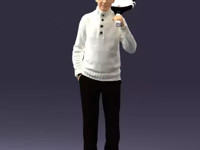 000379 Realistic Male Character Holding Sports Racket Low-poly 3D model