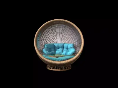 3d Model Stylish Room Interior With Comfortable Papasan Chair 3D model