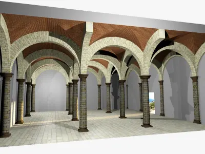 Vaulting 1-5    Romanic   750cm spaced   with thick arches Low-poly 3D model