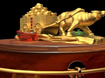 Chinese gold ingot with ox cart 3D model