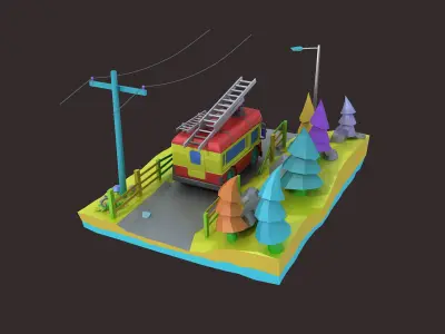 Cartoon Fire Engine Cartoon Car Collection Toon Vehicle  3D model