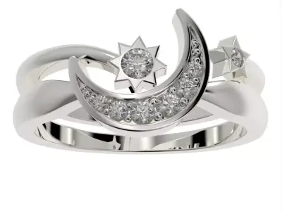 Moon and Stars diamond ring  3D print model