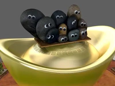 Chinese gold ingot with stone face  3D model