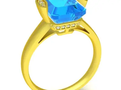Luxury Square Cut Blue Gemstone Ring with Accent Stones 125a 3D print model