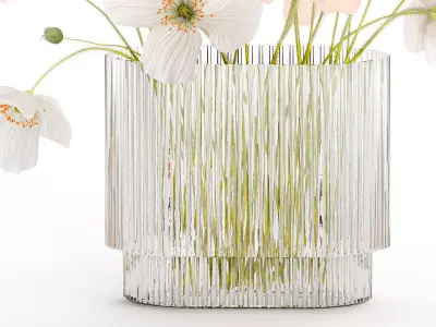 Beautiful Realistic Bouquet Of Wild Flowers Poppy glass vase 627 3D model