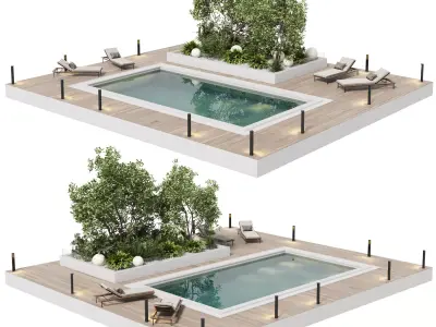 Landscape furniture with Pool with a garden of plants Low-poly 3D model