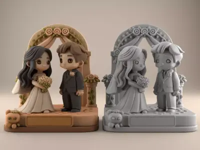 Cute Wedding Couple 3D STL Model Decor 3D print model