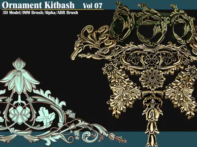 105 Ornament Kitbash brushes 3D Model- IMM- Alpha- Blend VOL07 Low-poly 3D model