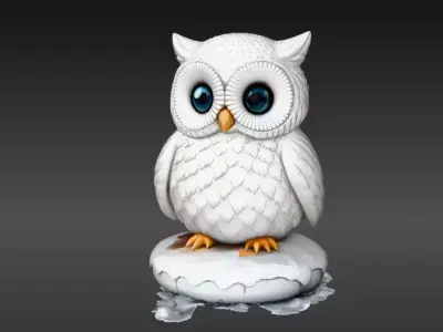 Cute Snow Owl  Winter Desk Decor Christmas Owl Print-Ready Low-poly 3D model