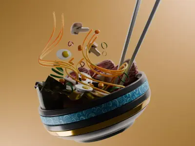 Ramen Noodle Bowl Detailed 3D Food Model 3D model