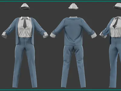 female engineer uniform with texture and smart material 3D model