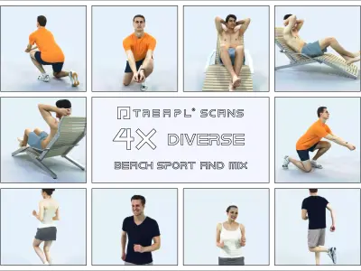 QAG07 4X Sports Beach Running Jogging Man Woman 009 Low-poly 3D model