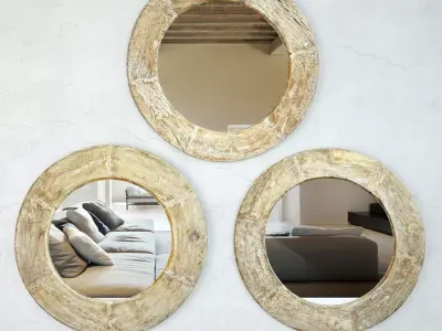Large Wood Wheel Mirrors 3D model