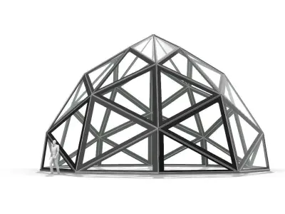 Triangulated Dome Pavilion wireframe structure with Glass Panels 3D model