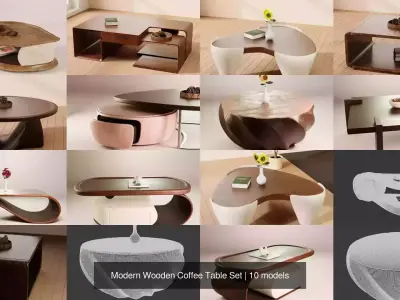 Modern Wooden Coffee Table Set 3D Model Collection