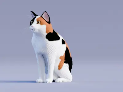Low poly - Stylized cats - Japanese Bobtail Cat Low-poly 3D model