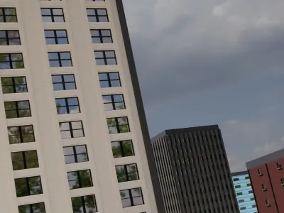 Low Poly City buildings in at sunset Low-poly 3D model