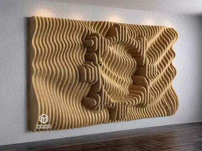 Parametric Wavy Wooden Wall Decor 22 - wood cutting machines 3D model