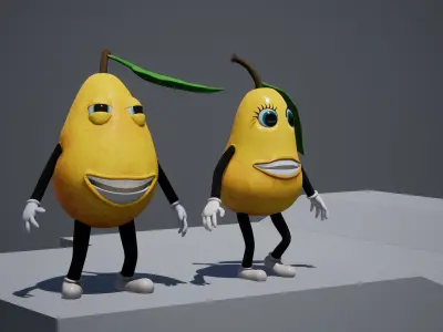Low-Poly game-ready animated 3D model Pear Characters Low-poly 3D model
