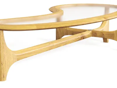 Classic Lane Glass and Walnut Kidney Shaped Coffee Table 3D model